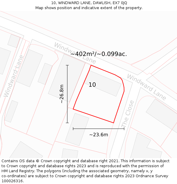 10, WINDWARD LANE, DAWLISH, EX7 0JQ: Plot and title map