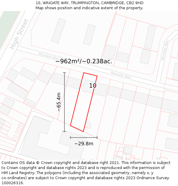 10, WINGATE WAY, TRUMPINGTON, CAMBRIDGE, CB2 9HD: Plot and title map