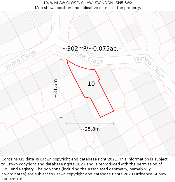 10, WINLAW CLOSE, SHAW, SWINDON, SN5 5WX: Plot and title map