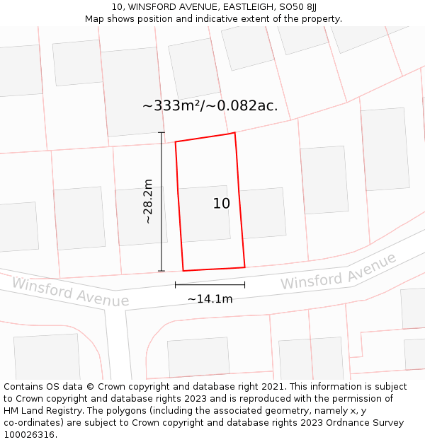 10, WINSFORD AVENUE, EASTLEIGH, SO50 8JJ: Plot and title map