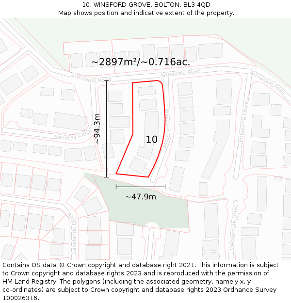 10, WINSFORD GROVE, BOLTON, BL3 4QD: Plot and title map