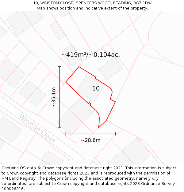 10, WINSTON CLOSE, SPENCERS WOOD, READING, RG7 1DW: Plot and title map