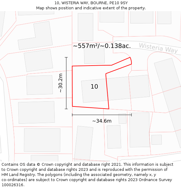 10, WISTERIA WAY, BOURNE, PE10 9SY: Plot and title map