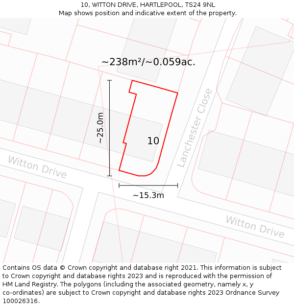 10, WITTON DRIVE, HARTLEPOOL, TS24 9NL: Plot and title map