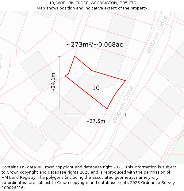 10, WOBURN CLOSE, ACCRINGTON, BB5 2TS: Plot and title map