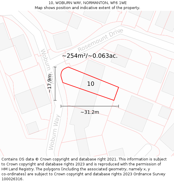 10, WOBURN WAY, NORMANTON, WF6 1WE: Plot and title map