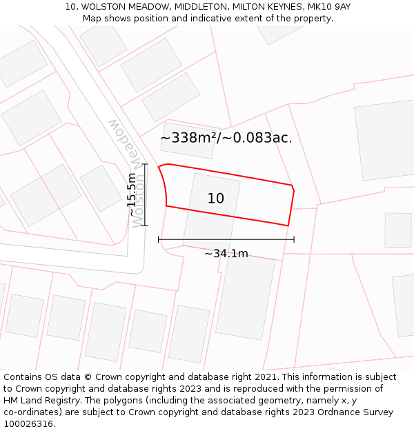 10, WOLSTON MEADOW, MIDDLETON, MILTON KEYNES, MK10 9AY: Plot and title map