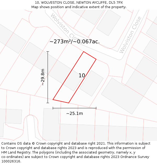 10, WOLVESTON CLOSE, NEWTON AYCLIFFE, DL5 7PX: Plot and title map