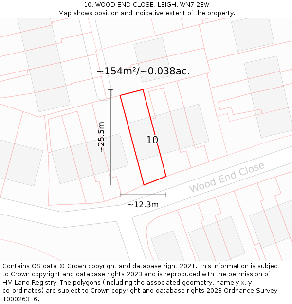 10, WOOD END CLOSE, LEIGH, WN7 2EW: Plot and title map