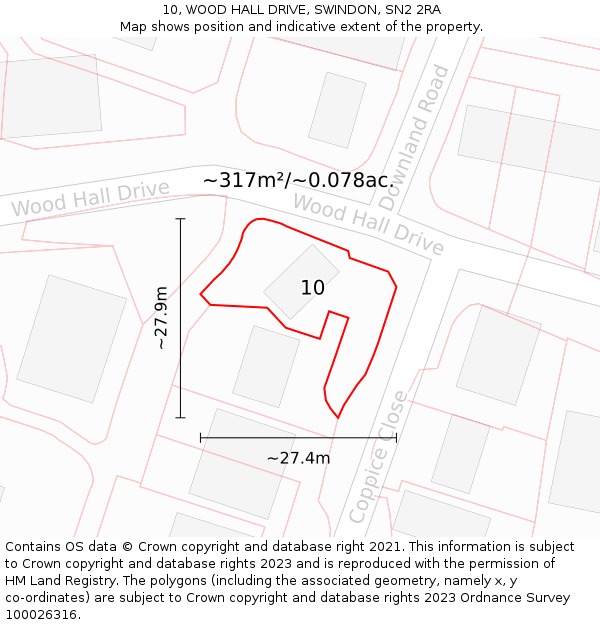 10, WOOD HALL DRIVE, SWINDON, SN2 2RA: Plot and title map