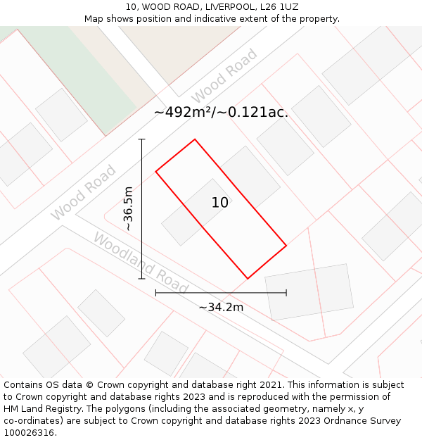 10, WOOD ROAD, LIVERPOOL, L26 1UZ: Plot and title map