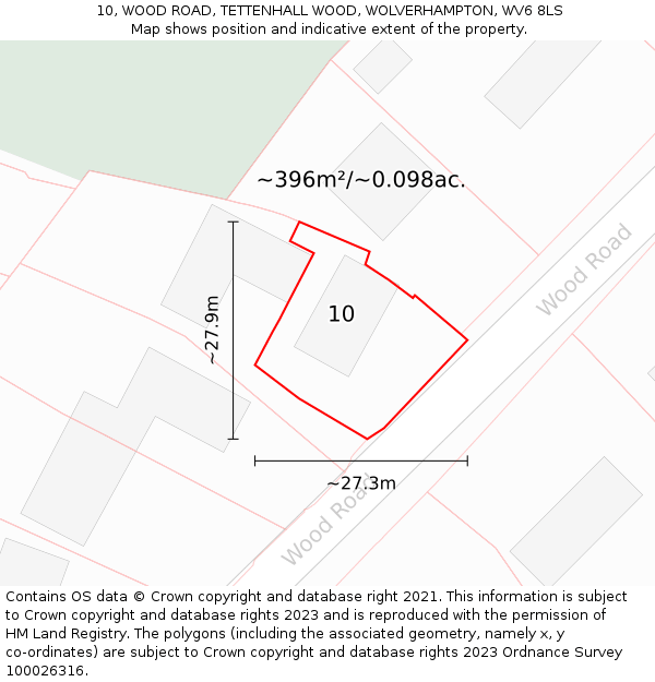 10, WOOD ROAD, TETTENHALL WOOD, WOLVERHAMPTON, WV6 8LS: Plot and title map