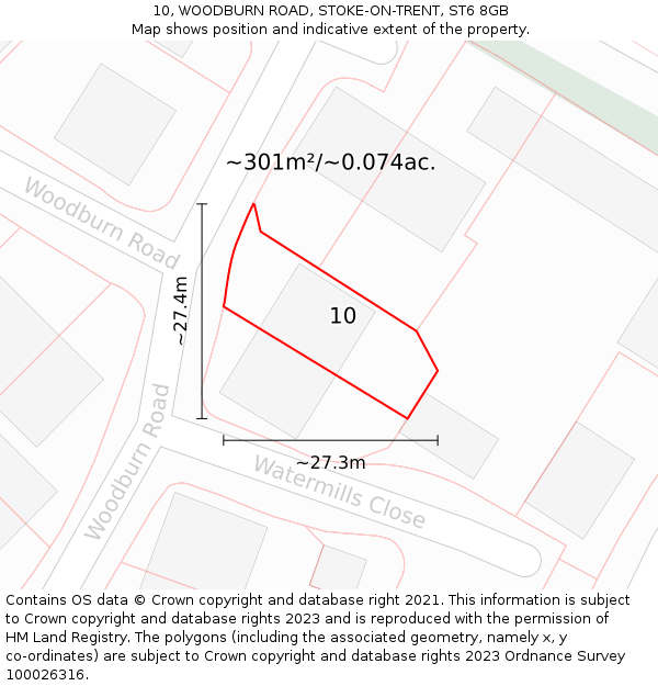 10, WOODBURN ROAD, STOKE-ON-TRENT, ST6 8GB: Plot and title map