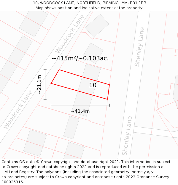 10, WOODCOCK LANE, NORTHFIELD, BIRMINGHAM, B31 1BB: Plot and title map