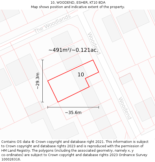 10, WOODEND, ESHER, KT10 8DA: Plot and title map