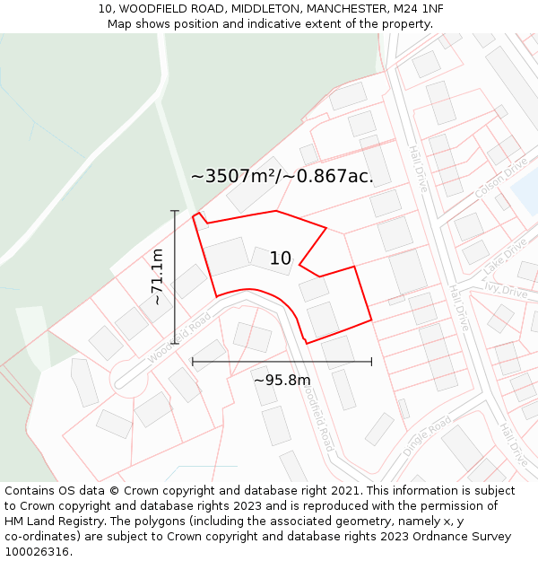 10, WOODFIELD ROAD, MIDDLETON, MANCHESTER, M24 1NF: Plot and title map