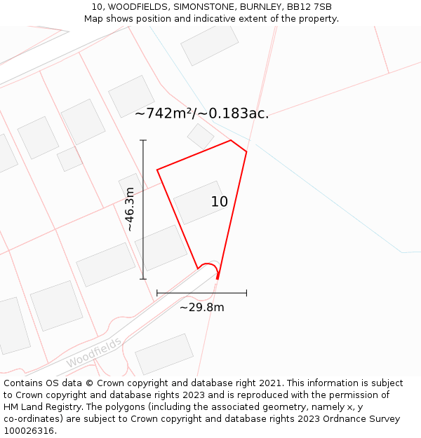 10, WOODFIELDS, SIMONSTONE, BURNLEY, BB12 7SB: Plot and title map