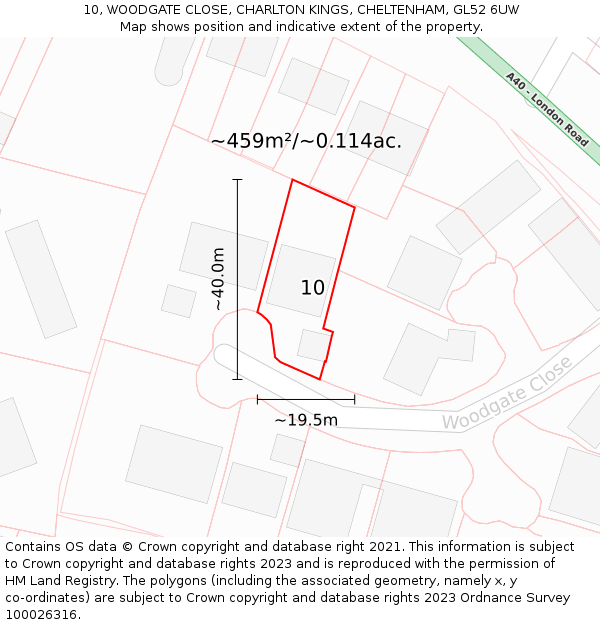 10, WOODGATE CLOSE, CHARLTON KINGS, CHELTENHAM, GL52 6UW: Plot and title map