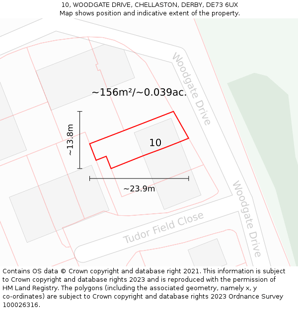 10, WOODGATE DRIVE, CHELLASTON, DERBY, DE73 6UX: Plot and title map