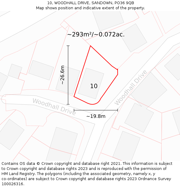 10, WOODHALL DRIVE, SANDOWN, PO36 9QB: Plot and title map