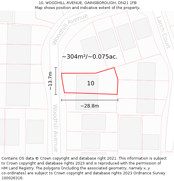 10, WOODHILL AVENUE, GAINSBOROUGH, DN21 1FB: Plot and title map