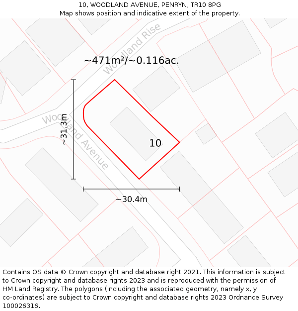 10, WOODLAND AVENUE, PENRYN, TR10 8PG: Plot and title map