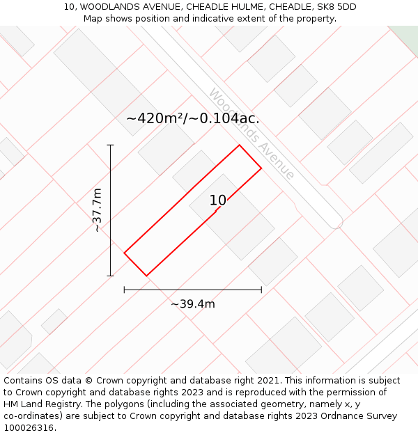 10, WOODLANDS AVENUE, CHEADLE HULME, CHEADLE, SK8 5DD: Plot and title map