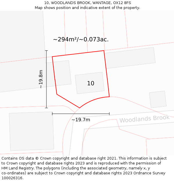10, WOODLANDS BROOK, WANTAGE, OX12 8FS: Plot and title map