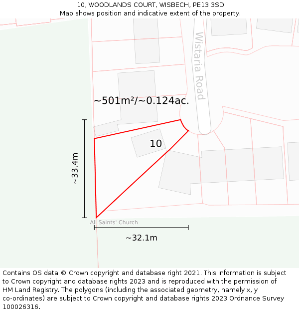 10, WOODLANDS COURT, WISBECH, PE13 3SD: Plot and title map