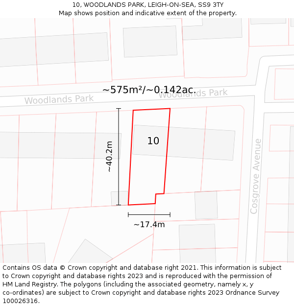 10, WOODLANDS PARK, LEIGH-ON-SEA, SS9 3TY: Plot and title map