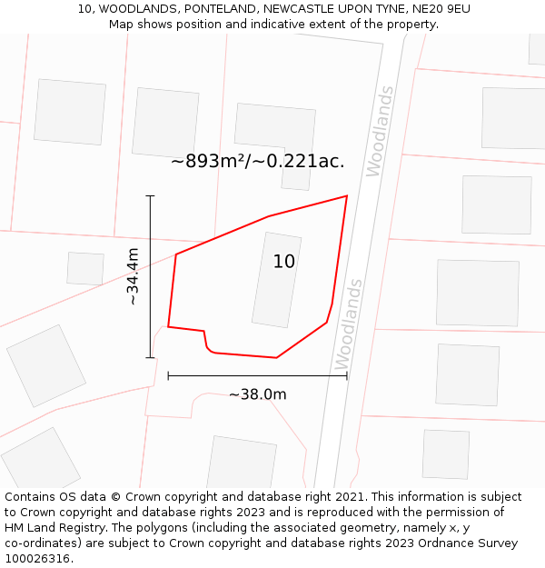 10, WOODLANDS, PONTELAND, NEWCASTLE UPON TYNE, NE20 9EU: Plot and title map