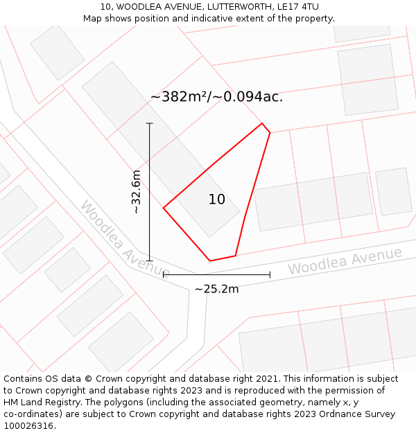 10, WOODLEA AVENUE, LUTTERWORTH, LE17 4TU: Plot and title map