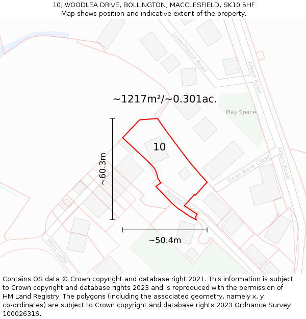 10, WOODLEA DRIVE, BOLLINGTON, MACCLESFIELD, SK10 5HF: Plot and title map