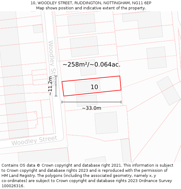 10, WOODLEY STREET, RUDDINGTON, NOTTINGHAM, NG11 6EP: Plot and title map