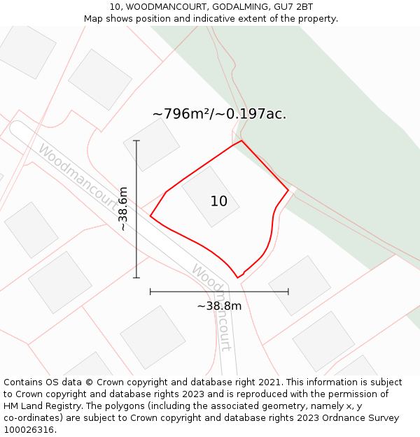 10, WOODMANCOURT, GODALMING, GU7 2BT: Plot and title map