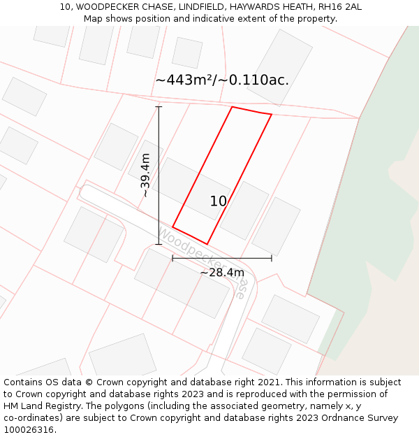 10, WOODPECKER CHASE, LINDFIELD, HAYWARDS HEATH, RH16 2AL: Plot and title map