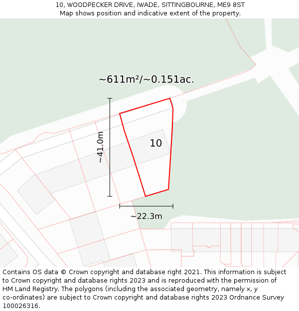 10, WOODPECKER DRIVE, IWADE, SITTINGBOURNE, ME9 8ST: Plot and title map