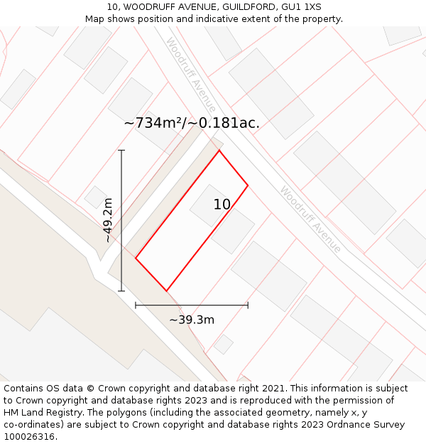 10, WOODRUFF AVENUE, GUILDFORD, GU1 1XS: Plot and title map