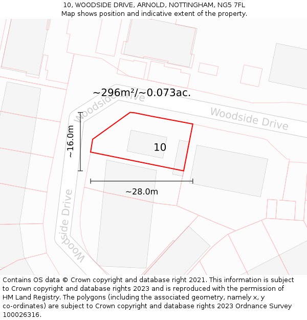 10, WOODSIDE DRIVE, ARNOLD, NOTTINGHAM, NG5 7FL: Plot and title map