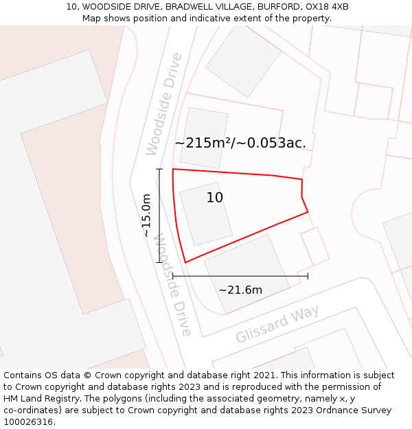 10, WOODSIDE DRIVE, BRADWELL VILLAGE, BURFORD, OX18 4XB: Plot and title map