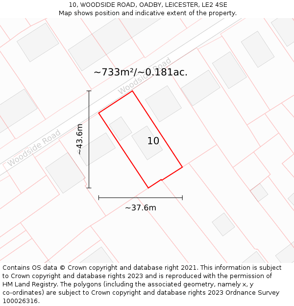 10, WOODSIDE ROAD, OADBY, LEICESTER, LE2 4SE: Plot and title map