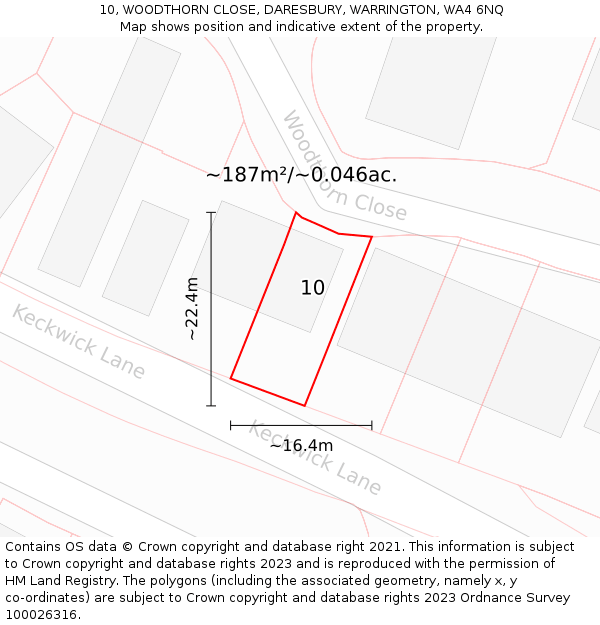 10, WOODTHORN CLOSE, DARESBURY, WARRINGTON, WA4 6NQ: Plot and title map