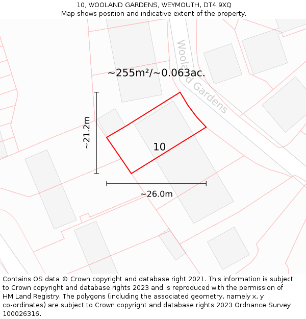 10, WOOLAND GARDENS, WEYMOUTH, DT4 9XQ: Plot and title map