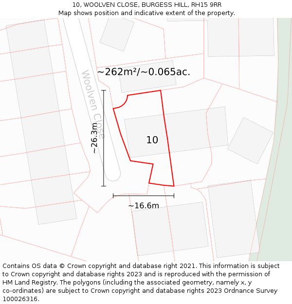 10, WOOLVEN CLOSE, BURGESS HILL, RH15 9RR: Plot and title map