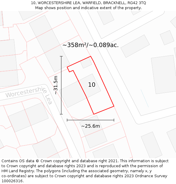 10, WORCESTERSHIRE LEA, WARFIELD, BRACKNELL, RG42 3TQ: Plot and title map