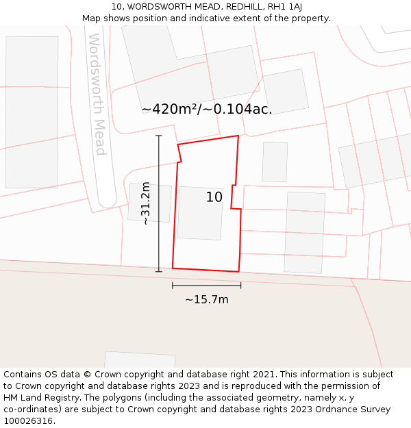 10, WORDSWORTH MEAD, REDHILL, RH1 1AJ: Plot and title map