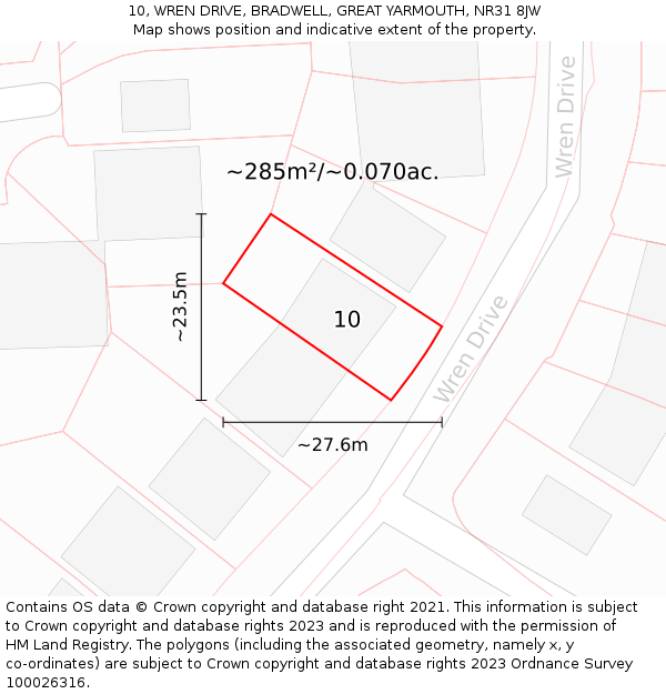 10, WREN DRIVE, BRADWELL, GREAT YARMOUTH, NR31 8JW: Plot and title map
