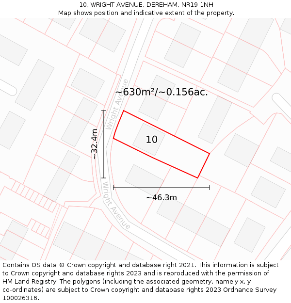 10, WRIGHT AVENUE, DEREHAM, NR19 1NH: Plot and title map