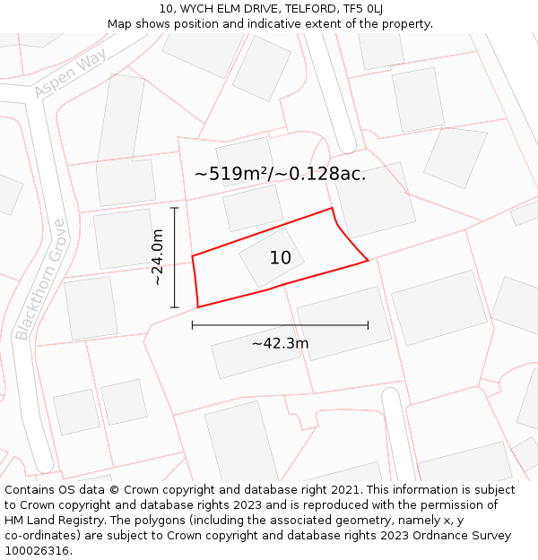 10, WYCH ELM DRIVE, TELFORD, TF5 0LJ: Plot and title map