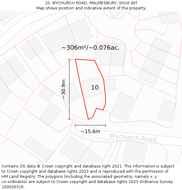 10, WYCHURCH ROAD, MALMESBURY, SN16 9XT: Plot and title map